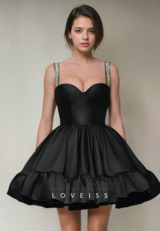 A Line Sweetheart Black Homecoming Dress Short Prom Party Dress