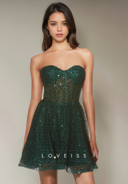 A Line Sweetheart Lace Homecoming Dress Short Graduation Dress