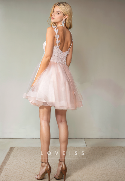 A Line Sweetheart Appliques Pink Cute Homecoming Dress Short Graduation Dress