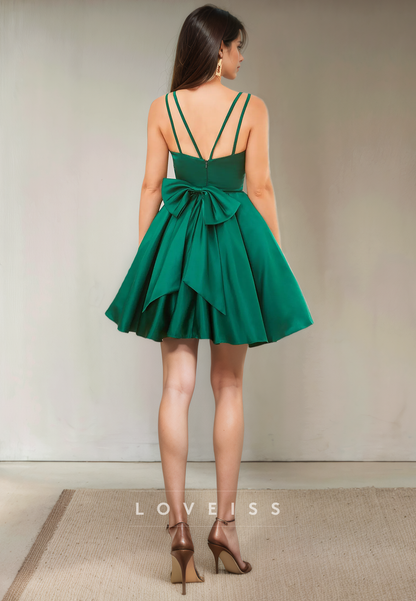 A Line V Neck Satin Green Homecoming Dress Short Graduation Dress