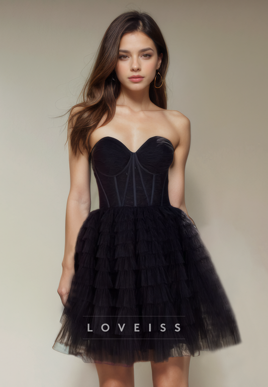 A Line Sweetheart Tulle Cute Homecoming Dress Short Prom Party Dress