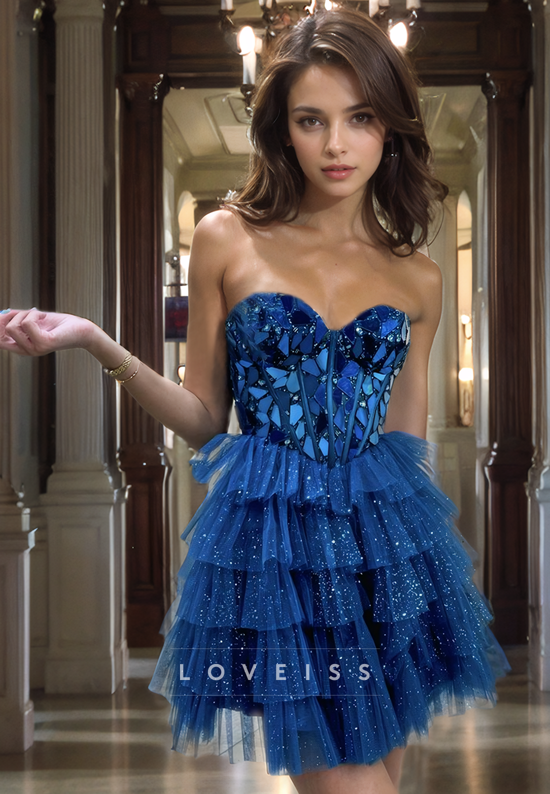 Sweetheart Sleeveless Sparkly Tulle A-Line Short Homecoming Dress