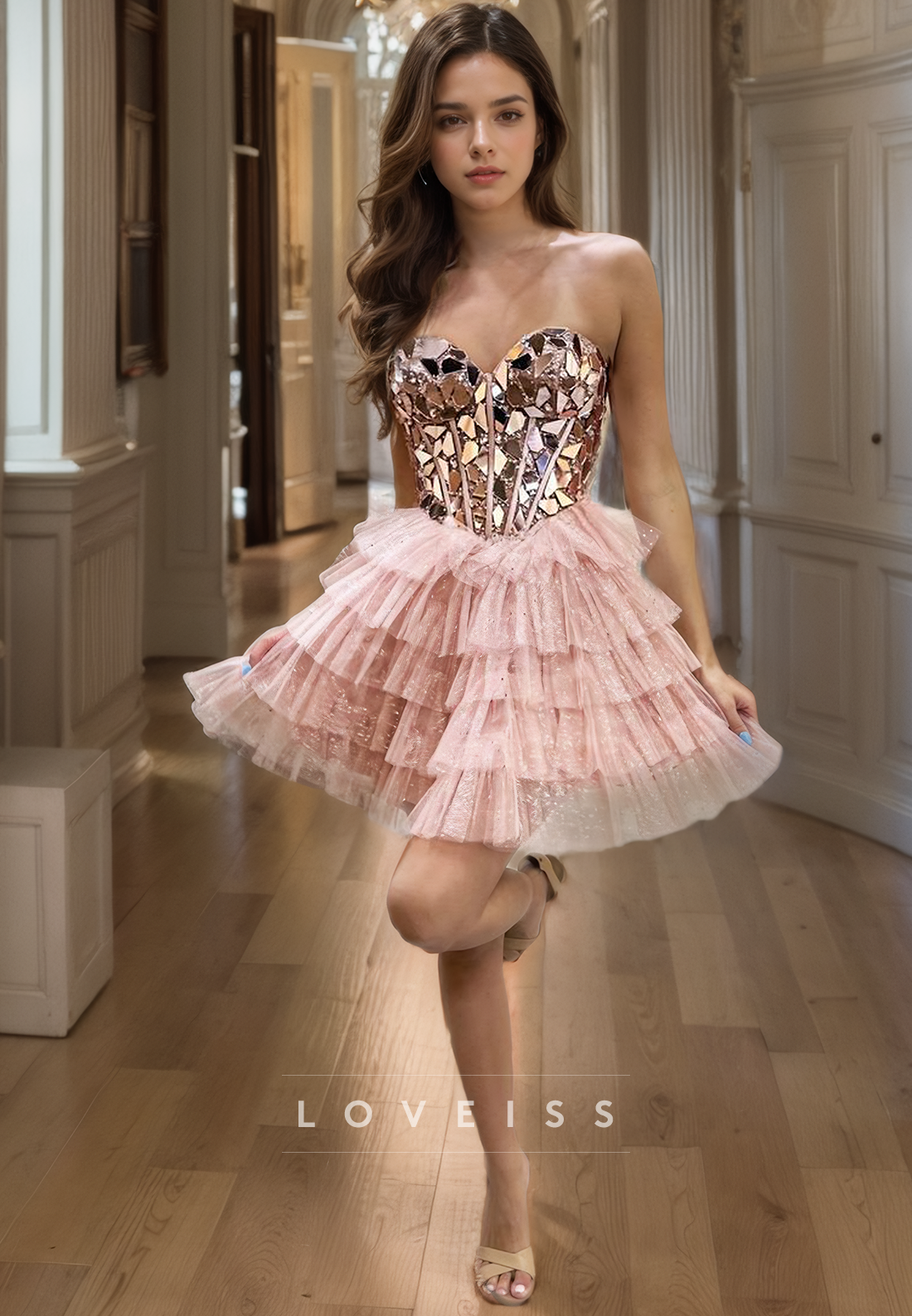 Sweetheart Sleeveless Sparkly Tulle A-Line Short Homecoming Dress