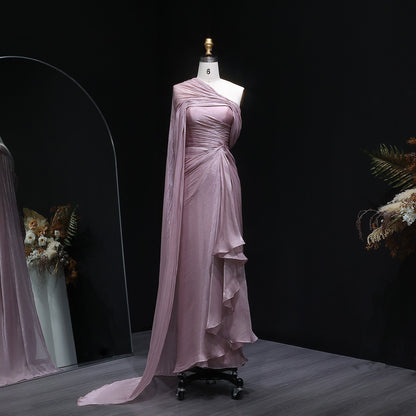 Elegant Lilac Draped Evening Dress with Cape