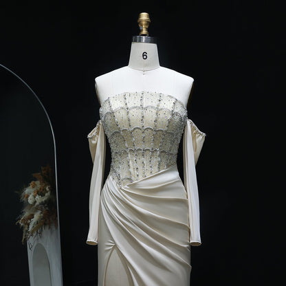 Luxury Mermaid White Evening Dress with High Slit