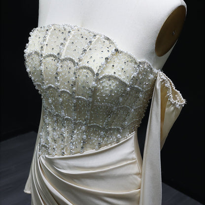 Luxury Mermaid White Evening Dress with High Slit