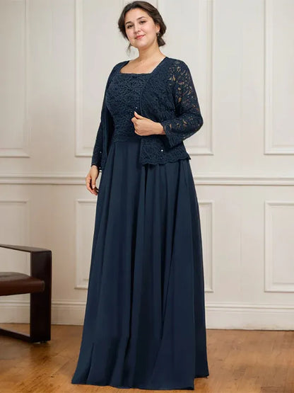 A-line Square Floor-Length Lace Chiffon Mother of the Bride Dress With Sequins
