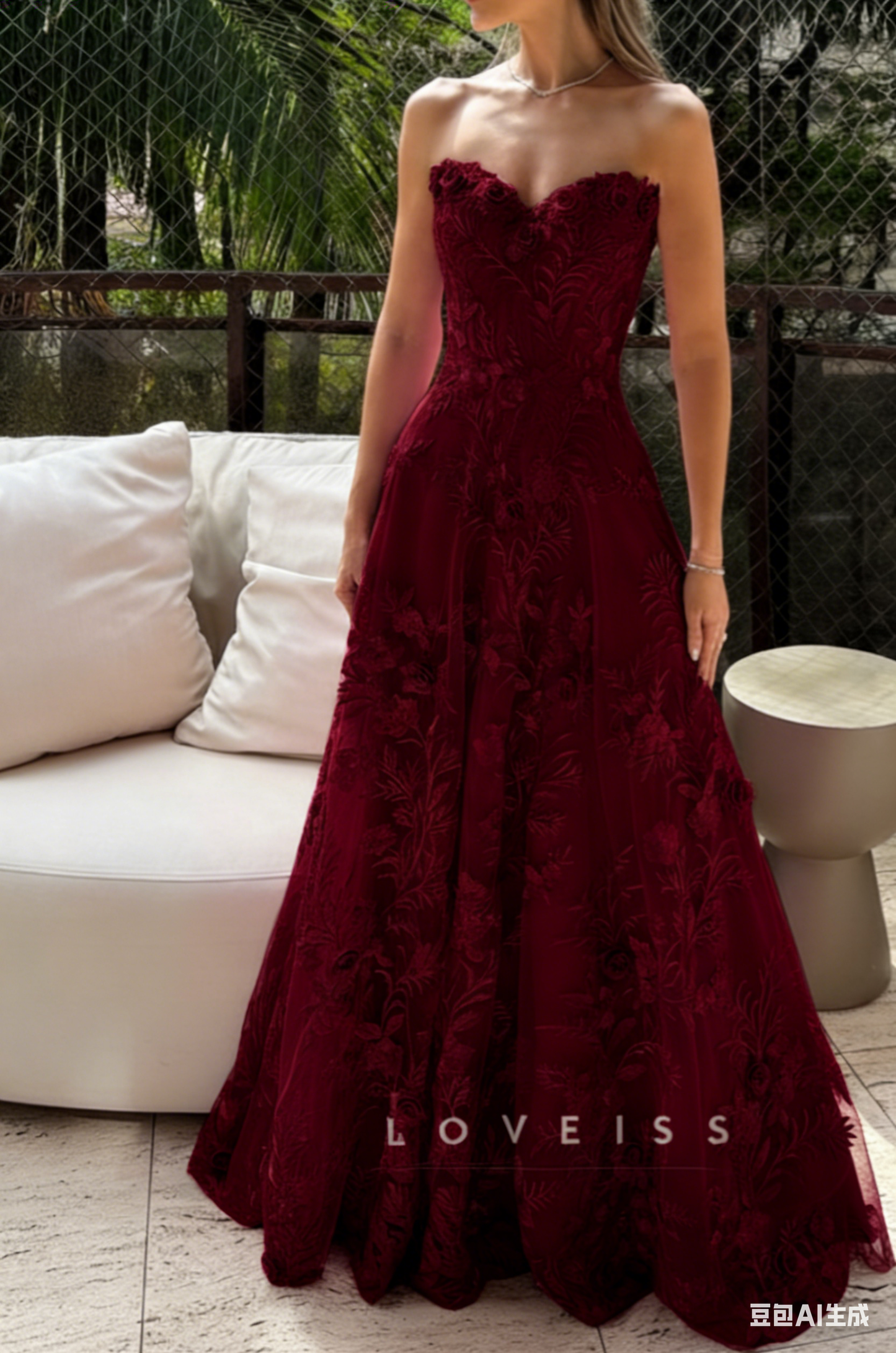Sweetheart Floral Appliques A-Line Prom Dress