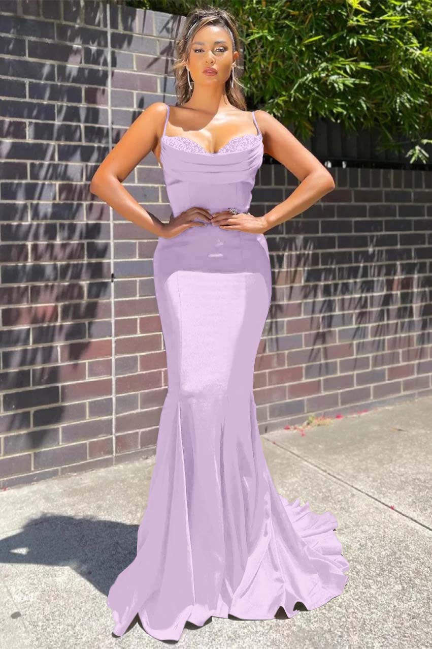 Lussooy Sleeveless Spaghetti-Straps Long Mermaid Prom Dress