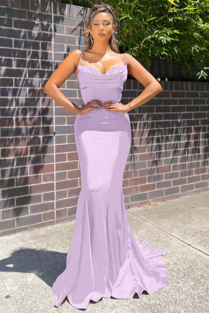 Lussooy Sleeveless Spaghetti-Straps Long Mermaid Prom Dress