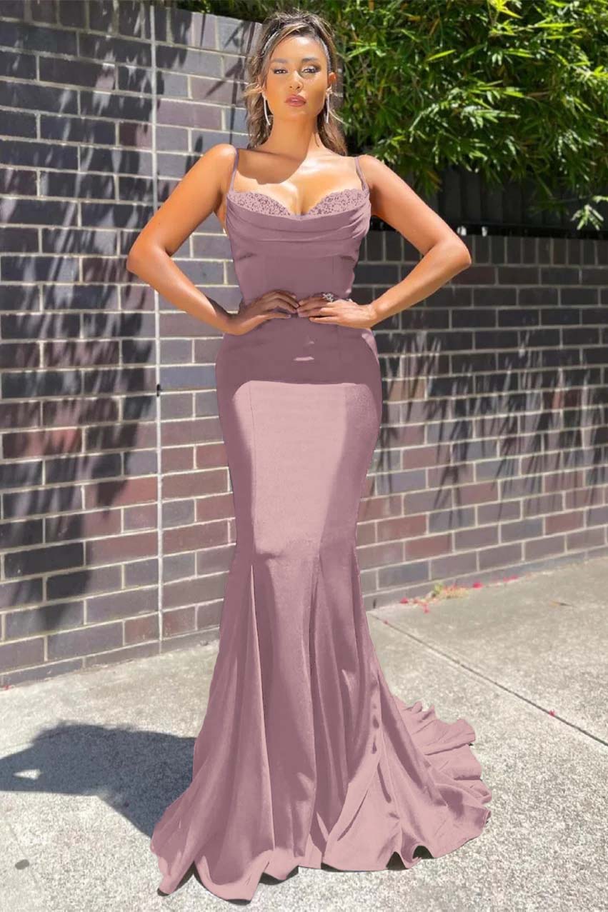 Lussooy Sleeveless Spaghetti-Straps Long Mermaid Prom Dress