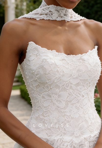 Strapless Sleeveless Lace Appliques A-Line Wedding Dress