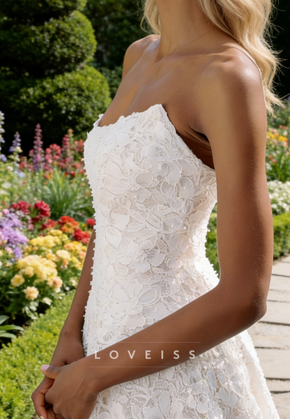 Strapless Sleeveless Lace Appliques A-Line Wedding Dress