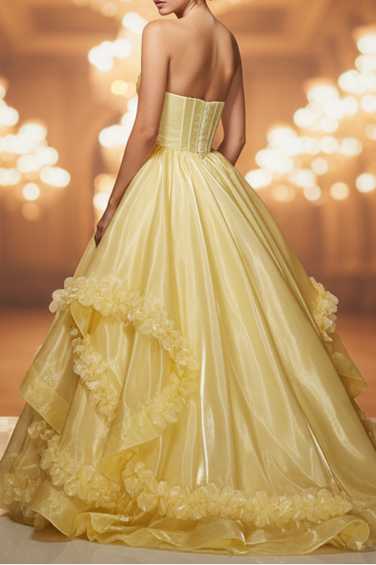 Off-Shoulder 3D Floral A-Line Prom Dress