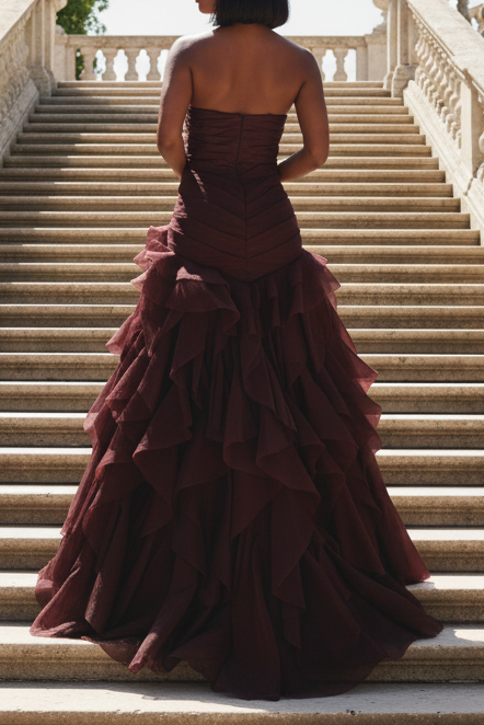 V-Neck Tiered Pleated A-Line Prom Dress