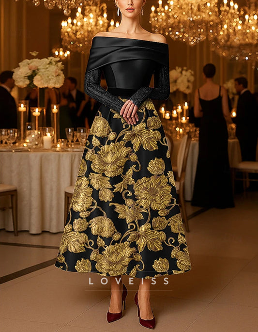 Solid Color Off Shoulder Satin Patchwork With Lace Appliqué Midi Dress
