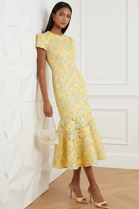 Yellow Cocktail Dress A-Line  Lace Dress