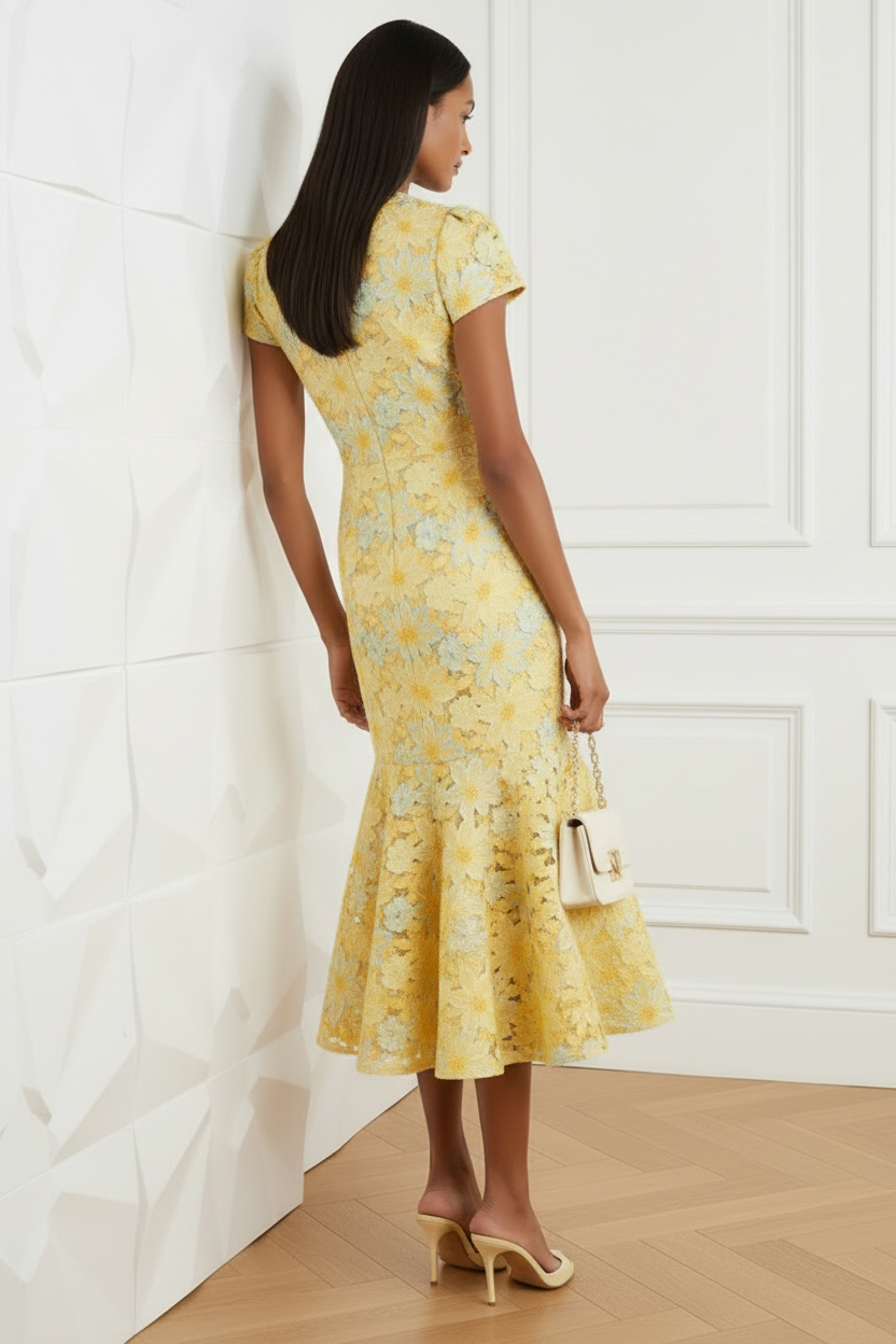 Yellow Cocktail Dress A-Line  Lace Dress