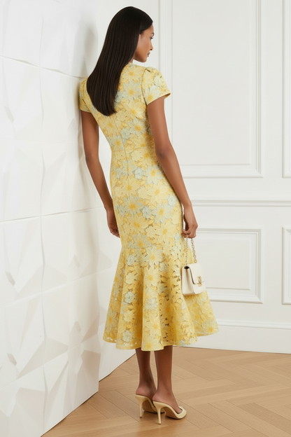 Yellow Cocktail Dress A-Line  Lace Dress