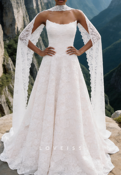 Strapless Sleeveless Lace Appliques A-Line Wedding Dress