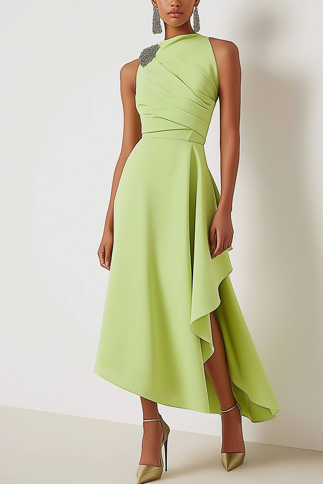 Wedding Guest Party Dress Sage Green Sleeveless Maxi Dress