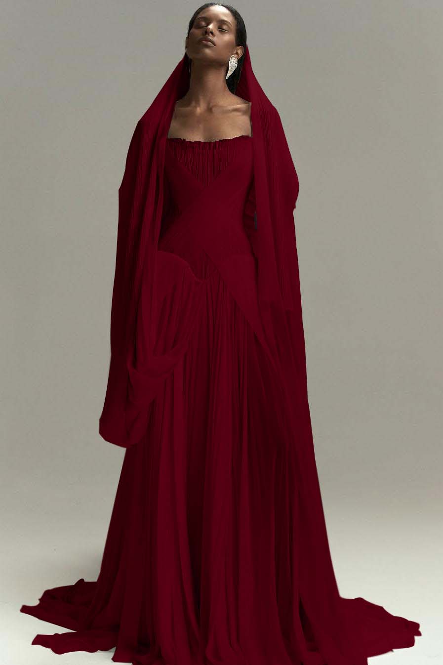 Lussooy Purple Simple Split Mermaid Strapless Prom Dress