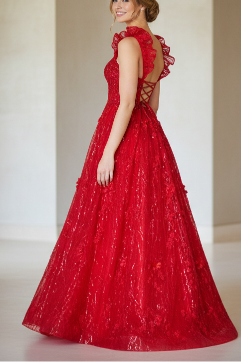 Sweetheart Straps Sequins Appliques A-Line Prom Dress