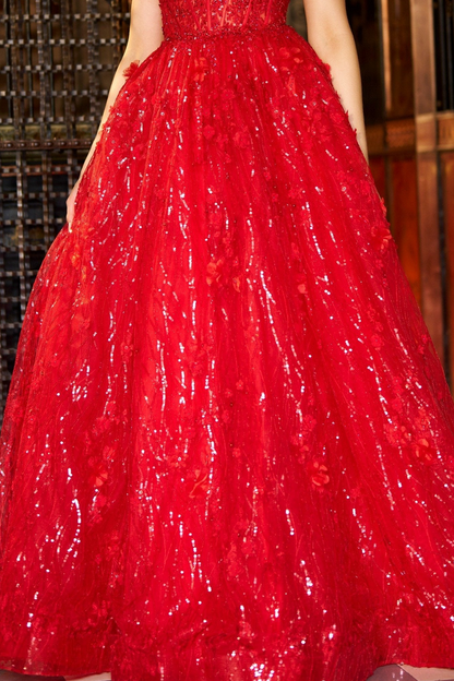 Sweetheart Straps Sequins Appliques A-Line Prom Dress