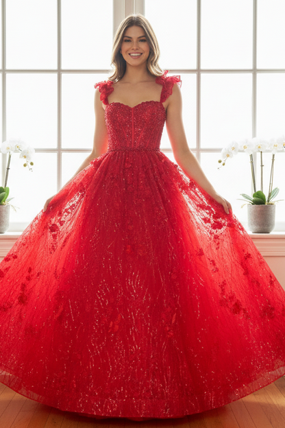 Sweetheart Straps Sequins Appliques A-Line Prom Dress