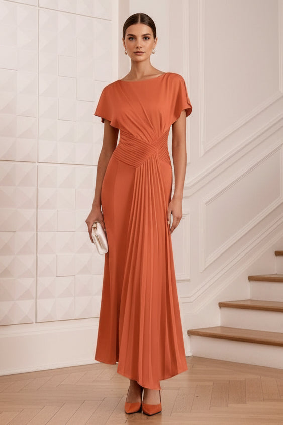 Scoop Short Sleeves A-Line Pleated Cocktail Dress
