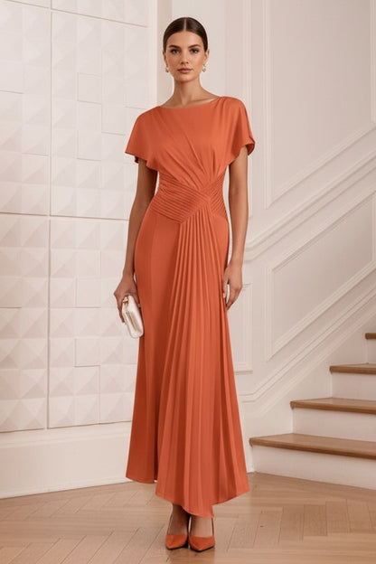Scoop Short Sleeves A-Line Pleated Cocktail Dress