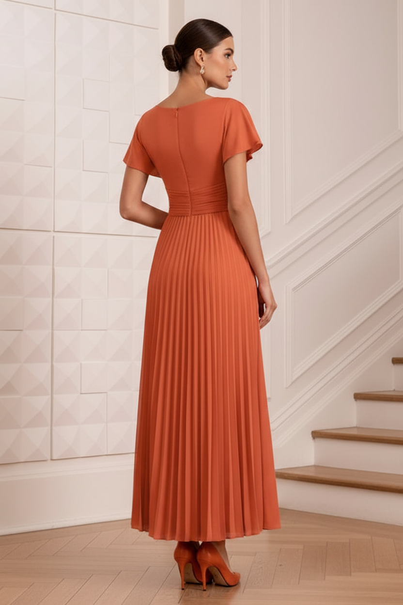 Scoop Short Sleeves A-Line Pleated Cocktail Dress