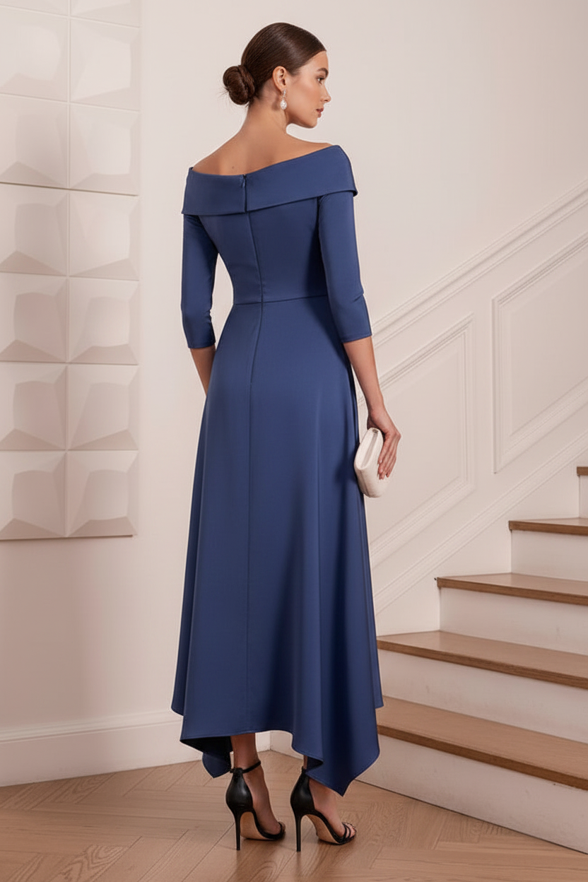 Asymmetrical Pleated Appliques A-Line Mother of Bride Dress