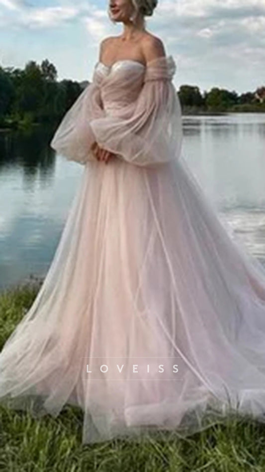 Off The Shoulder Dusty Pink Wedding Dress