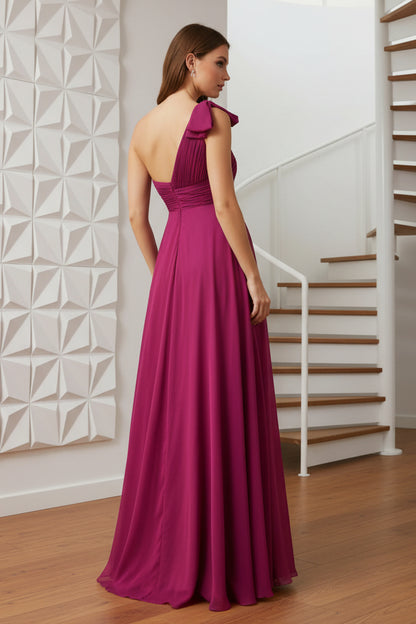 Purple Sleeveless One Shoulder Pleated Gown