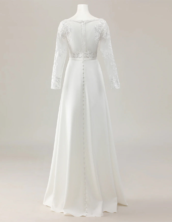 Ivory Deep V-Neck Trailing Lace Wedding Jumpsuit