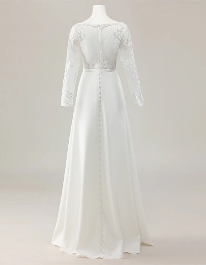 Ivory Deep V-Neck Trailing Lace Wedding Jumpsuit