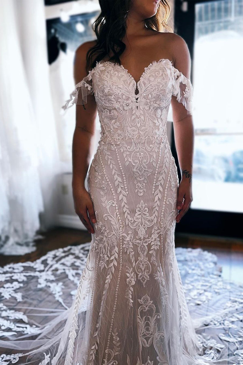 Off the Shoulder Lace Mermaid Wedding Dresses