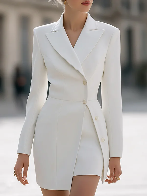 White Structured Blazer-Tunic Mini Blazer Dress