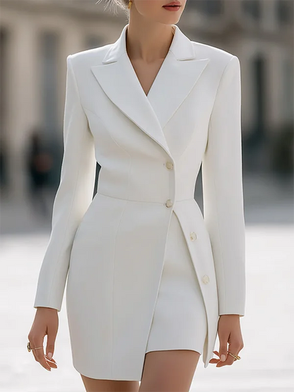 White Structured Blazer-Tunic Mini Blazer Dress