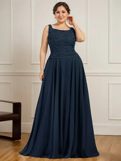 A-line Square Floor-Length Lace Chiffon Mother of the Bride Dress With Sequins