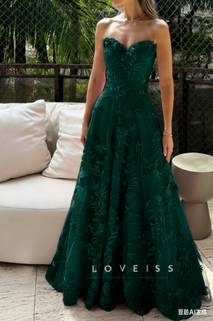 Sweetheart Floral Appliques A-Line Prom Dress