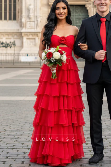 Cute A Line Sweetheart Red Chiffon Long Prom Dress