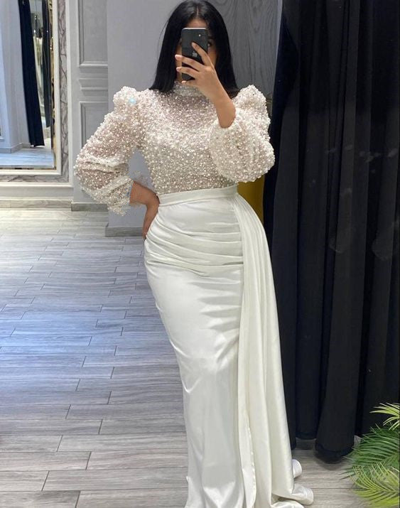 White  Long Sleeve Prom Gown Wedding Dress