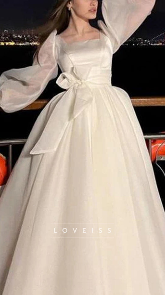 White Tulle Long Sleeve Prom Gown Wedding Dress