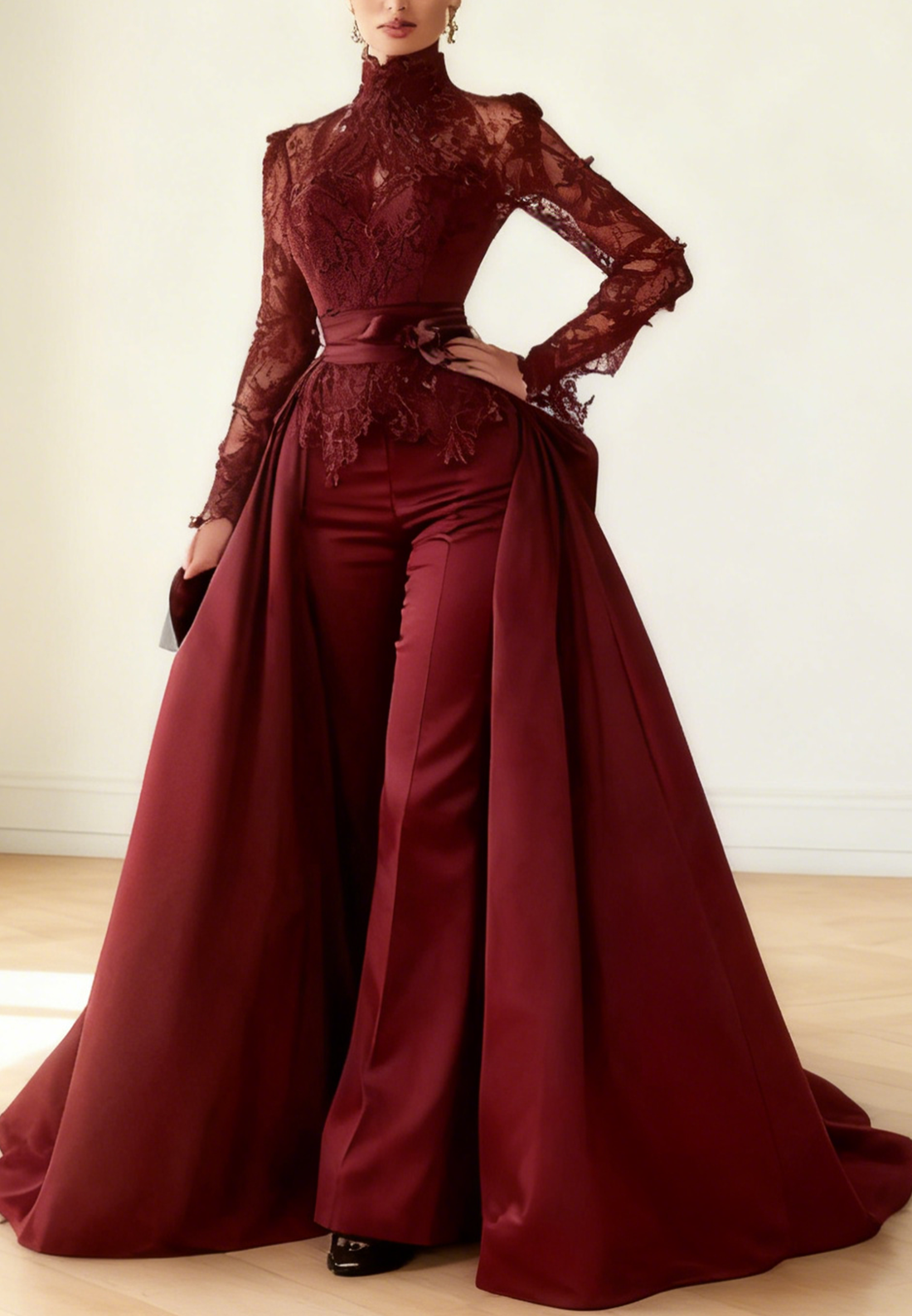 High Neck Long Sleeves Appliques Jumpsuits