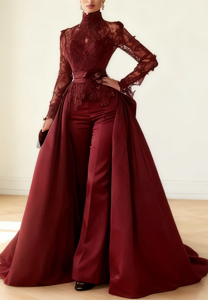 High Neck Long Sleeves Appliques Jumpsuits