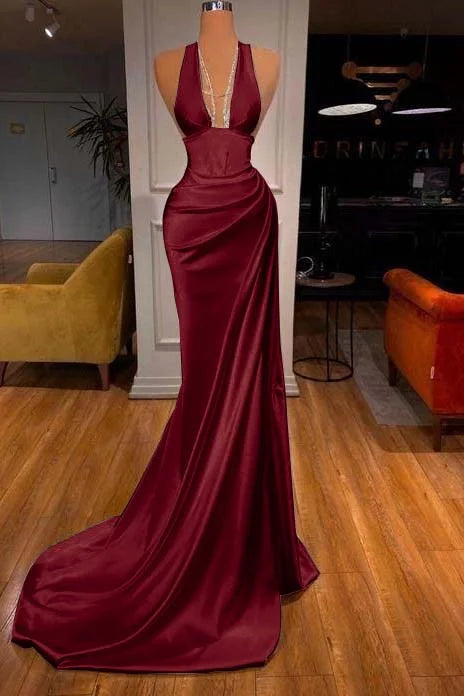 Halter V-Neck Mermaid Prom Dress Elegant