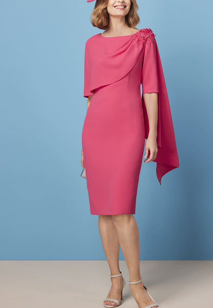 Scoop Half Sleeves Chiffon Sheath Mother of Bride Dress Cocktail Dress