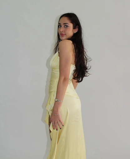 Yellow High-Low Spaghetti Straps Prom Dress Party Dress